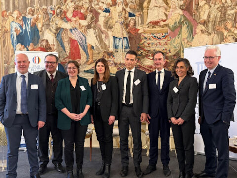 ©Acteurs du franco-allemand 17 mars 2026, Cercle de l’Union interalliée Paris. Les intervenants à la conférence organisée par le CEFA et la CFACI. De g à d : Laurent Meillaud (Le journal de l’automobile), François Roudier (OICA), Maria Ianculescu (PFA), Doris Birkhofer (CFACI / Siemens France), Laurent Favre (CEFA / ex Opmobility), Frank Niederlander (BMW Group), Athina Argyrou (CSIAM) et Oliver Nass (CEFA).
